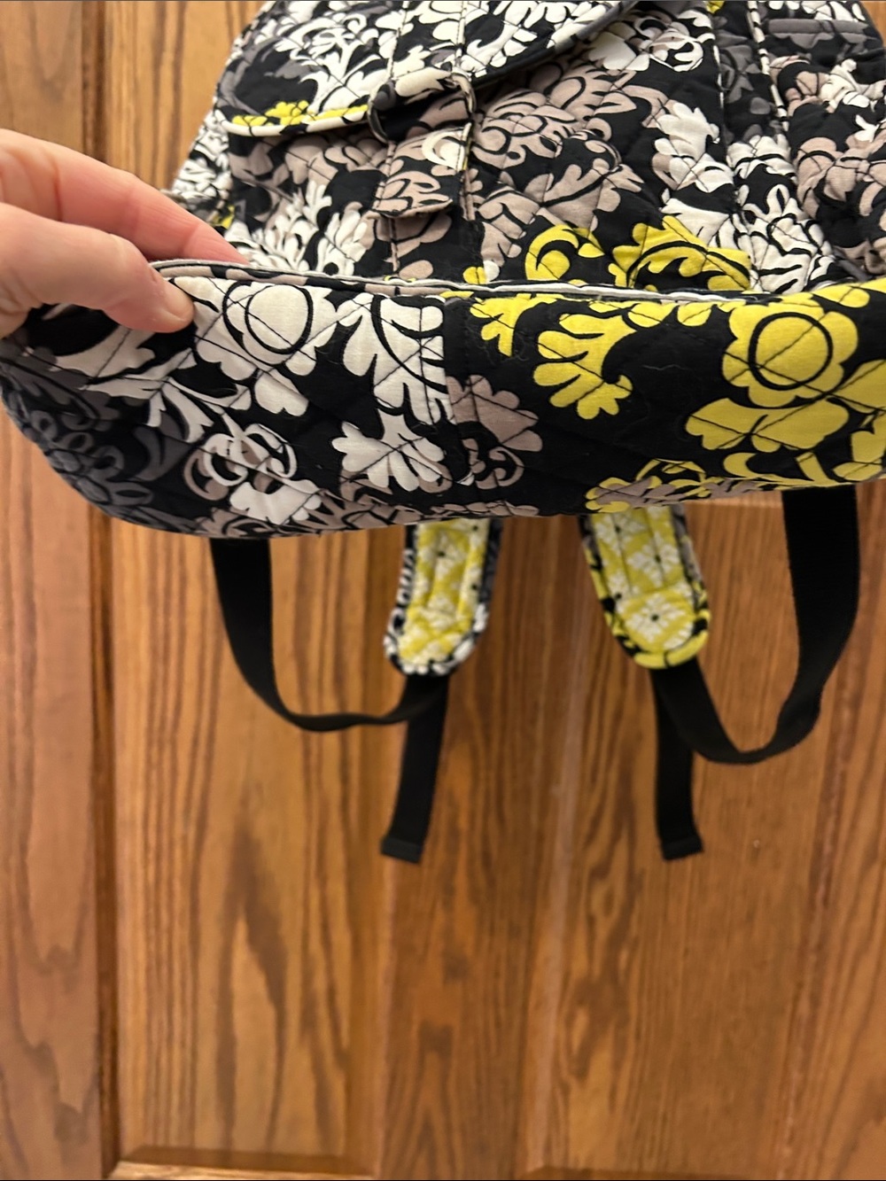 Vera Bradley Quilted Floral Backpack in Black, White & Yellow image 2